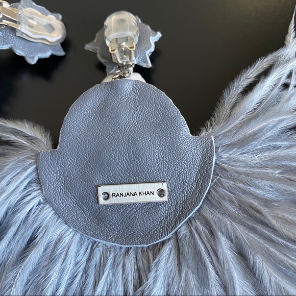 Ranjana Khan Ostrich Feather & Burnt Crystal Earrings - Picture 10 of 10